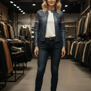 Vintage Distressed Leather Jacket V1V1W Blue