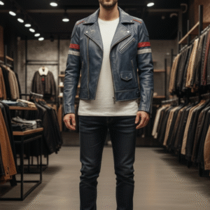 Vintage Distressed Leather Jacket V1V2 Blue