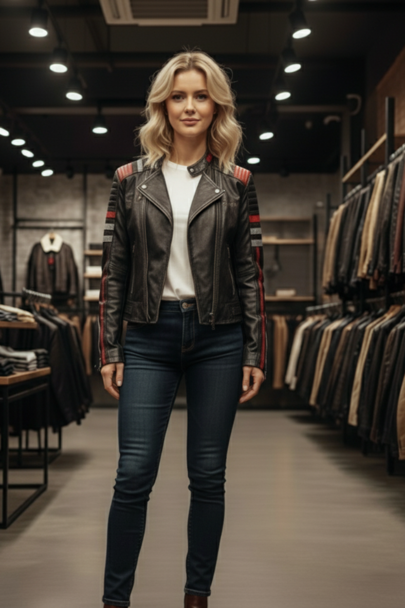 Vintage Distressed Leather Jacket V3V1 Black & Red