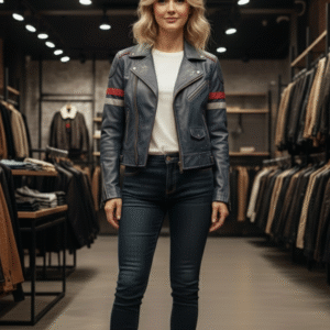 Vintage Distressed Leather Jacket V1V2W Blue