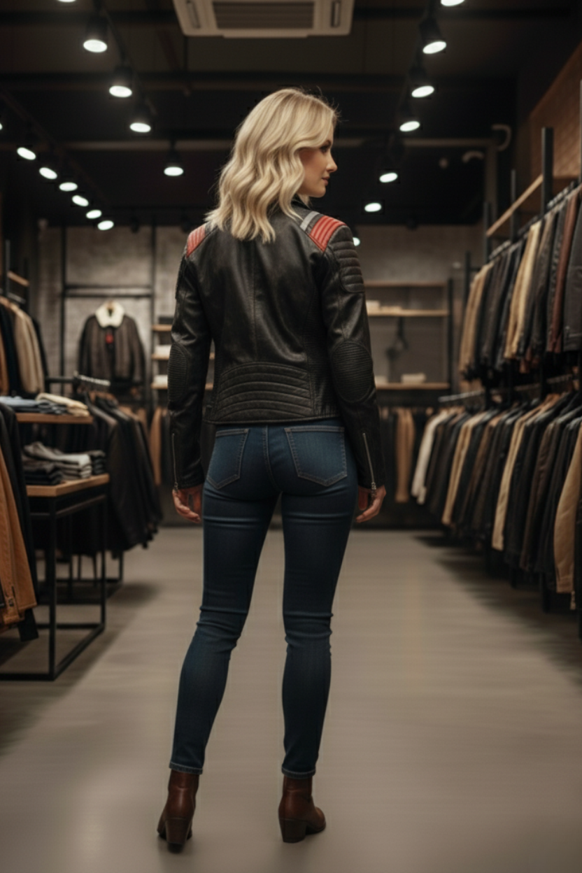 Vintage Distressed Leather Jacket V3V2 Black & Red - Image 2