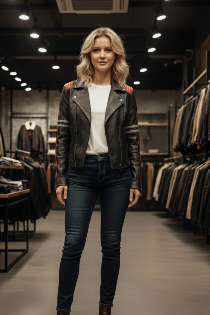 Vintage Distressed Leather Jacket V3V2 Black & Red